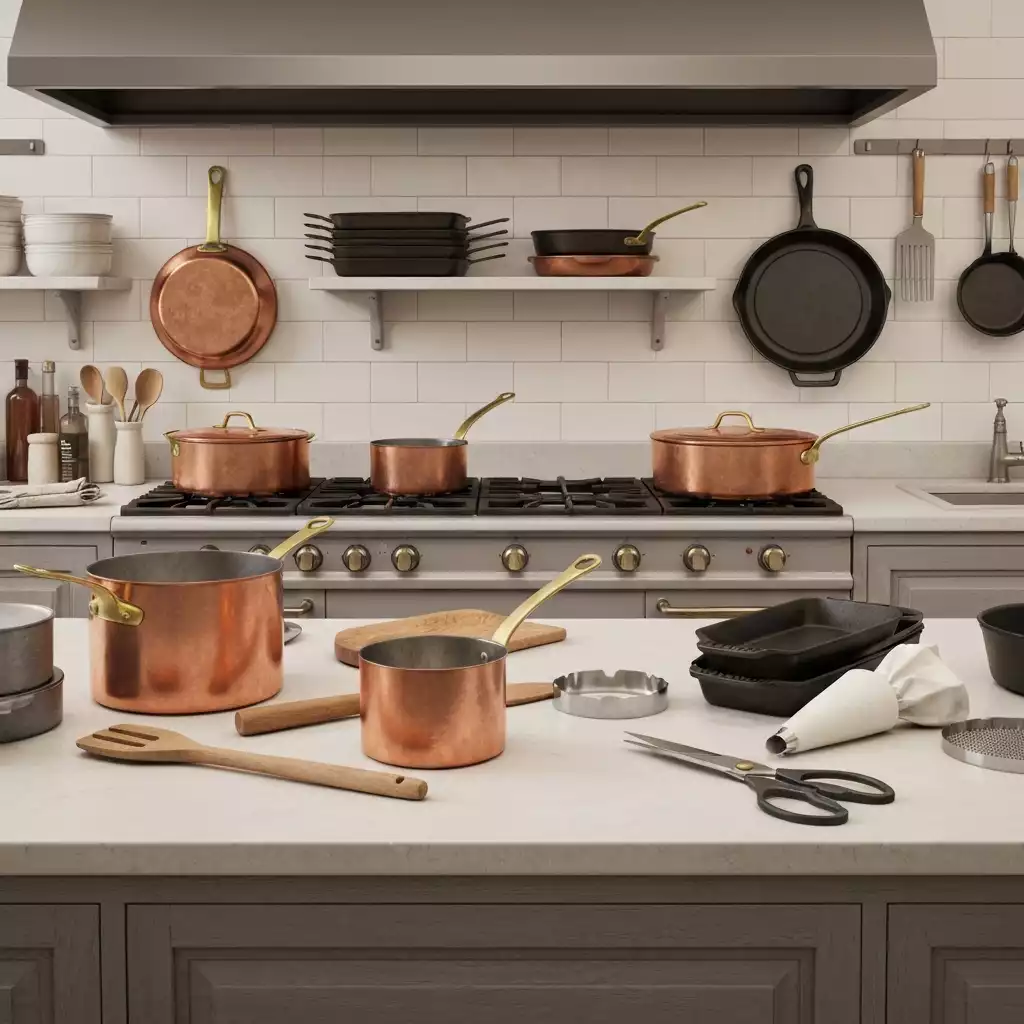 Various glass bakeware items on a kitchen counter, clean and organized